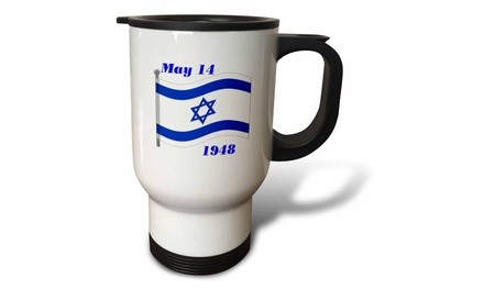 Travel Mug Image of Flag of Israel With Its Day Of Birth - 14oz 