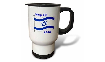  Travel Mug Image of Flag of Israel With Its Day Of Birth - 14oz 