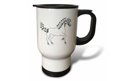  Travel Mug Horse Lover Gifts - Tattooed Horse Outline - White and Black - 14oz