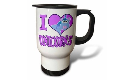  Travel Mug I Heart Love Unicorns Cartoon - 14oz 