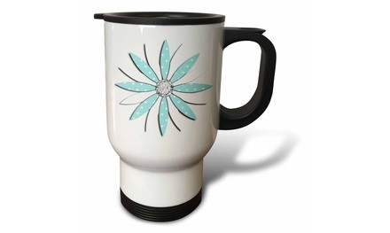  Travel Mug Light Blue And White Polka Dot Daisy - 14oz 