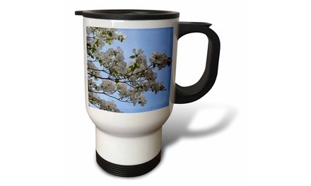  Travel Mug White Dogwood Flower Blossoms- Floral Photography - 14oz 