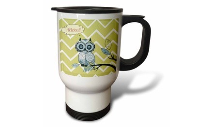  Travel Mug Hoot Im Cute Whimsical Owl with Chevron print - 14oz 