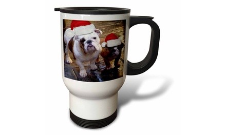  Travel Mug English Bulldog Christmas Wearing Santa Hats  - 14oz 