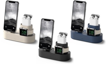 3-in-1 Silicone Stand for iPhone, AirPods, and Apple Watch (Cables Not Included)