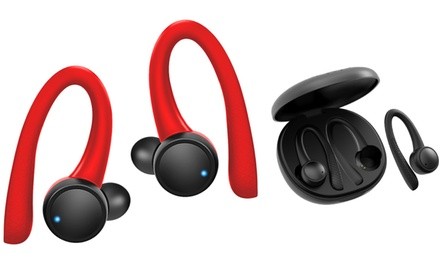 Jarv Active Motion Wireless Bluetooth 5.1 Stereo Earbuds with Charging Case (Red and Black Ear Hooks Included)