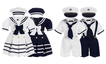 Bello Giovane Boys' & Girls' Sailor Dress, Gallus Trousers with Hat