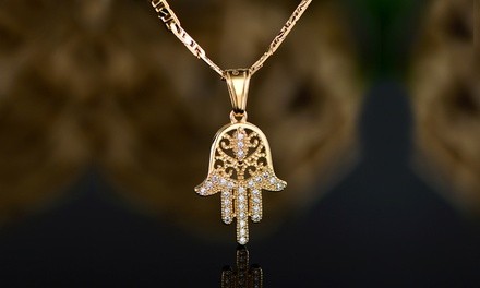 Gold Plated Hamsa Necklace Made with Swarovski Crystals