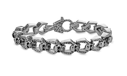 Stainless Steel Skull Link Bracelet 8.5 inches