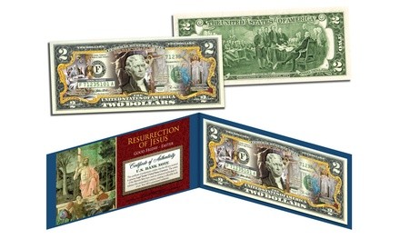 Happy Easter Resurrection of Jesus Christ Genuine Legal Tender US Two-Dollar Bill