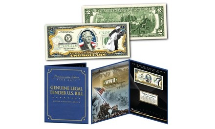 United States Navy WWII Vintage US Two-Dollar Bill in a Large Collector's Display