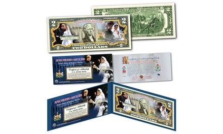 Royal Wedding Official Portraits of Prince Harry and Meghan Markle 2-Dollar Bill with Display Folio