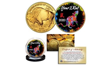 2020 Lunar New Year of the Rat 24K Gold Clad American Buffalo Tribute Poly Coin