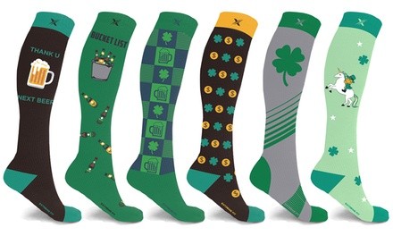 XTF St.Patrick's Day Celebration Knee-High Compression Socks (3 or 6 Pairs)