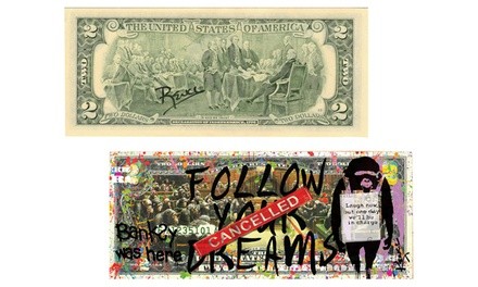 Banksy Was Here Devolved UK Parliament Art Two-Dollar Bill Signed by Rency