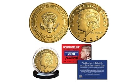 Donald Trump 2020 Keep America Great 45th President 24K Gold Clad Coin