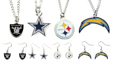 Aminco Sports NFL Team Logo Necklace and Dangle Earring Charm Gift Set (2-Piece)