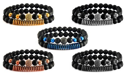 Unisex Hematite and Agate Natural Stone Bracelets