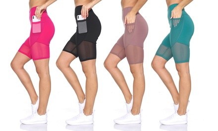 BSP Women's High Waist Biker Shorts with Mesh Details and Pockets