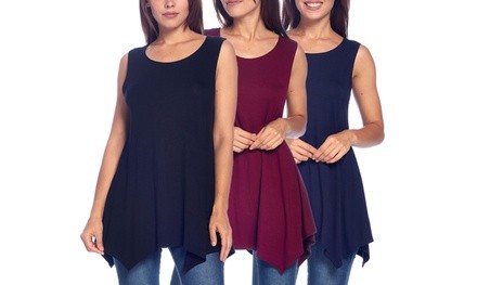 Isaac Liev Women's Sleeveless A-Line Pointed Hem Tees (3-Pack). Plus Sizes Available.