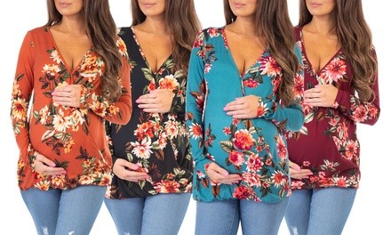 Women's Floral Print Criss-Cross Maternity Nursing Tunics