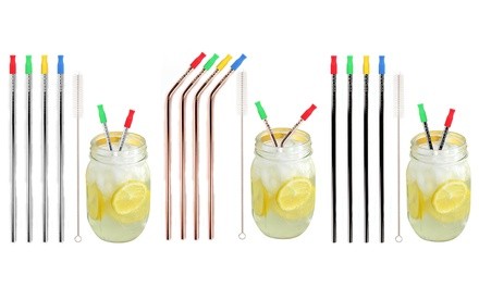 Waloo Stainless Steel Straws with Silicone Tips (4- or 8-Pack)