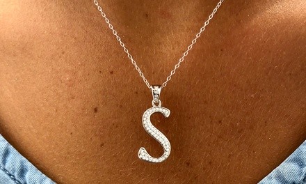 Plated Sterling Silver Initial Necklace made with Swarovski Crystals