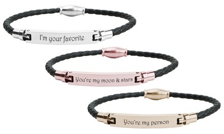 Inspirational Magnetic Genuine Leather Bracelet by Pink Box (Multiple Options)