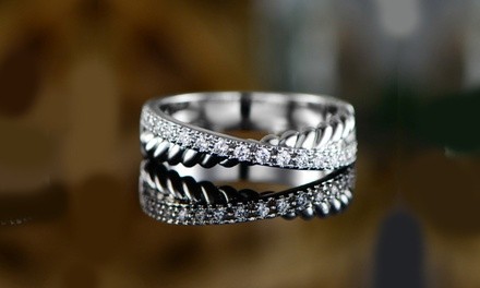 X Rope Design Eternity Ring Made with Swarovski Crystal
