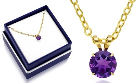 10K Yellow Gold Amethyst Solitaire Necklace With Gift Box By MUIBLU Gems