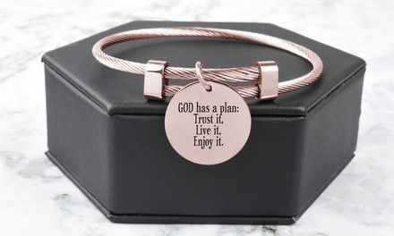 Rose Gold-Tone Ion Plated Stainless Steel Inspirational Cable Bangles By Pink Box