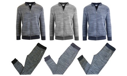 Men's Marled Tech Fleece Stretch Sweater Jacket and Joggers Set