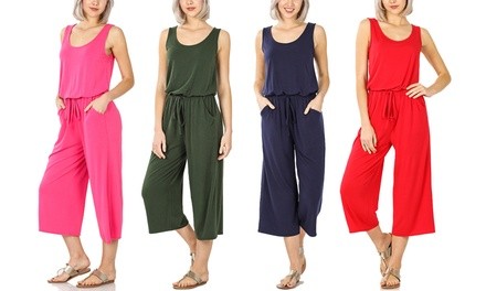 Women's Relaxed Tank Top Jumpsuit with Pockets. Plus Sizes Available.