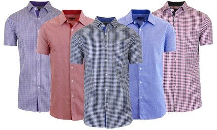 Galaxy by Harvic Men's Short-Sleeve Slim-Fit Checkered and Pinstripe Casual Dress Shirts (S–2XL)