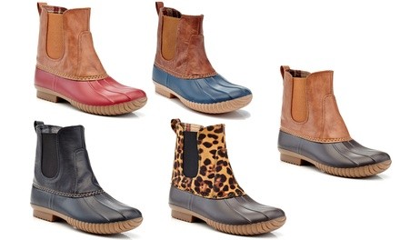 Henry Ferrera Women's Ankle-Height Elastic Solid or Printed Waterproof Pull-On Duck Boots