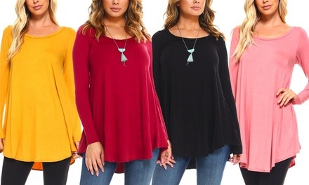 Isaac Liev Essentials Women's Long Sleeve Swing Tunic Top S-3X