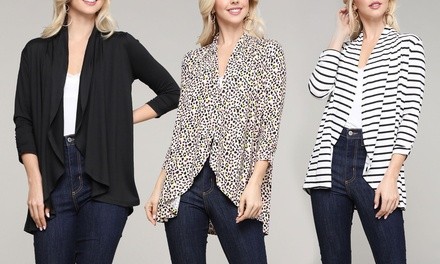 Doublju Women's Shirring Detailed Draped Cardigan. Plus Size Available.