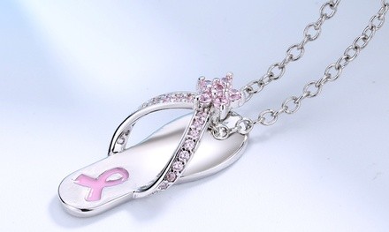 Breast Cancer Awareness Sterling and Pink Sapphire Slipper Pendant Necklace