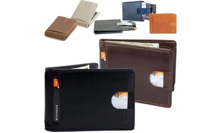 Men's Bifold Genuine Leather Wallet with RFID Blocking, Money Clip, and Platinum Hanger