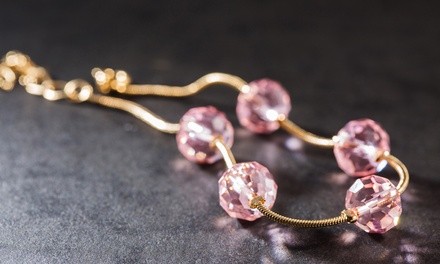 18K Gold Plated Pink Crystal Link Bracelet Made with Swarovski Elements by Barzel