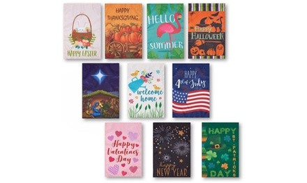 Juvale Decorative All-Seasons Holiday-Themed Garden Flag Set (10-Piece)