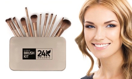 24K Organics Makeup Brush Set with Portable Case (13-Piece)