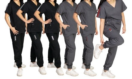 Medgear Women's Racer-Inspired Scrub Set. Plus Sizes Available