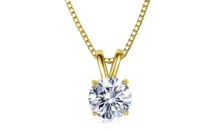 10K Yellow Gold 3.00 CTTW Round Cut Crystal Pendant Made with Swarovski Elements