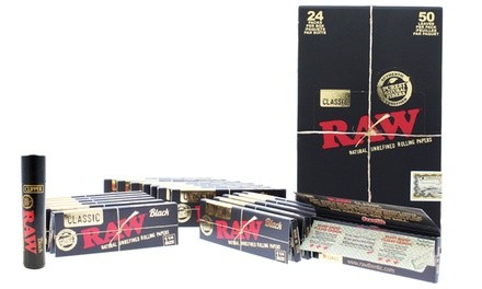 RAW Black 1 1/4 Unrefined Natural Rolling Papers with Lighter