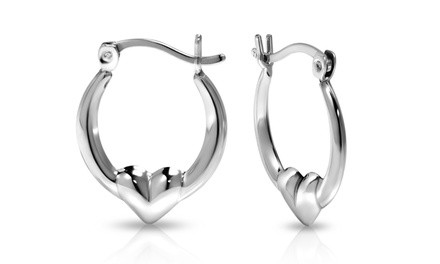 Sterling Silver Classic Heart Design Hoop Earrings by Paolo Fortelini