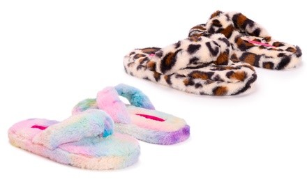 Betsey Johnson Women's Fluffy Flip Flop Slippers (Up to Size 11-12)