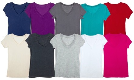 Women's Cotton V-Neck Basic T-Shirts (4-Pack). Plus Sizes Available