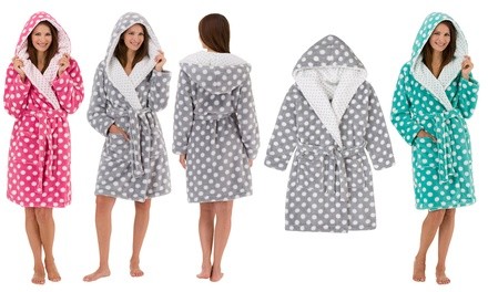 Plush Polka Dot Hooded Bathrobes