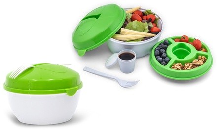 One or Two Pack Leakproof On-The-Go Salad Container with Lid and Fork (5-Piece)